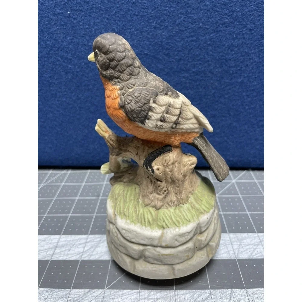 Porcelain Brown Robin Birds Music Box Over The Rainbow 7